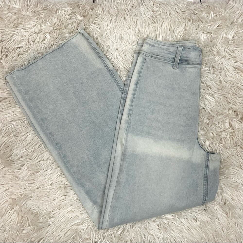OAT New York High Waist Wide Leg Raw Hem Light Blue Wash Jeans Size 6/28